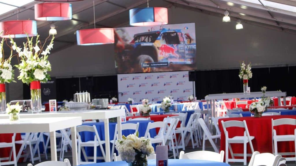 banquet with led screen displaying red bull truck
